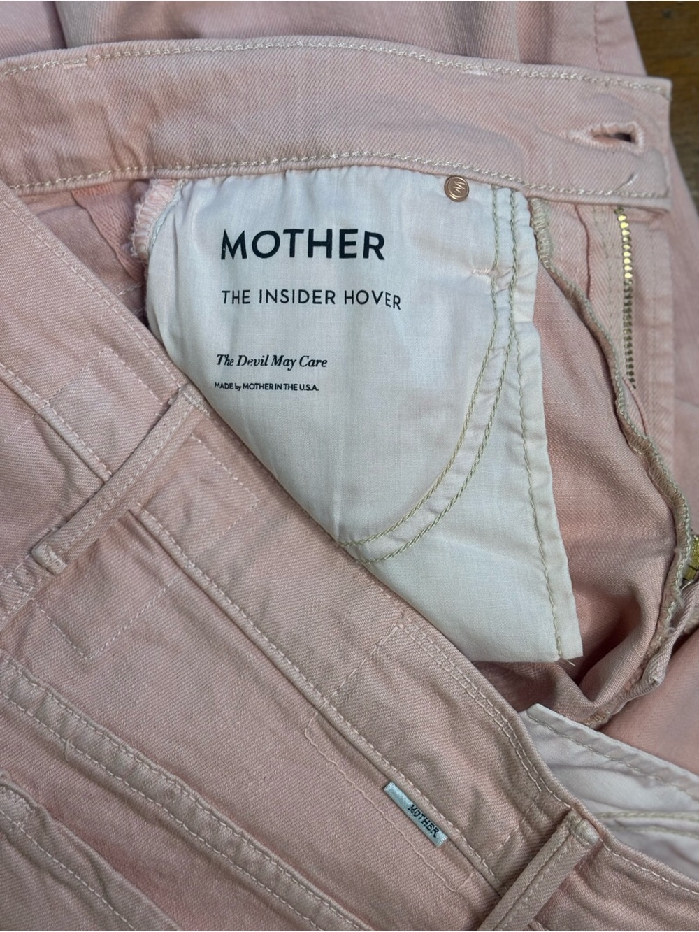 MOTHER The Insider Hover High Rise Crop Flare Jeans Peach Parfait Pink 26 - Picture 8 of 15